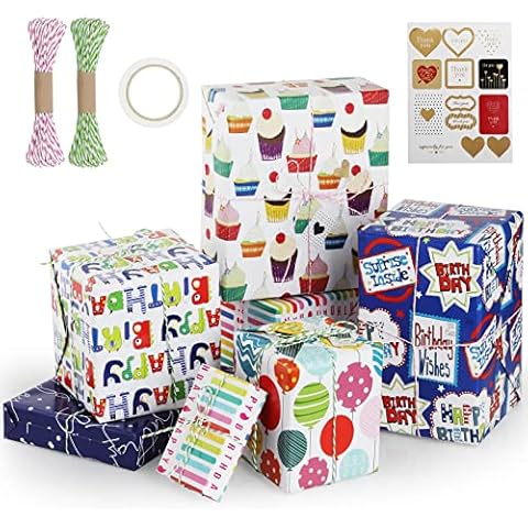 Geepen Christmas Wrapping Paper 6 Pack, 50×70CM Recyclable Kraft Wrapping Paper, Folded Sheets with 66ft Jute String + 9 Tags + 1 Adhesive Tape Cover