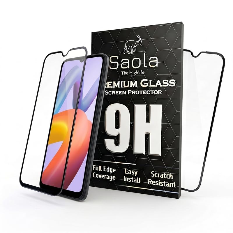 Image of Saola HD+ Oleophobic Tempered Glass Screen Protector For Xiaomi Redmi A2+ (A2 Plus) (Pack Of 2) with Free Installation Kit. Full screen Coverage - 6.71 inch