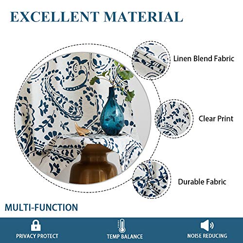 Ronaldecor Floral Print Curtain Panels,Linen Window Treatment Grommet Top Paisley Traditional Style Vintage Damask Drapes For Bedroom, 2 Panels, 52" X 84", Indigo Blue #TOP2