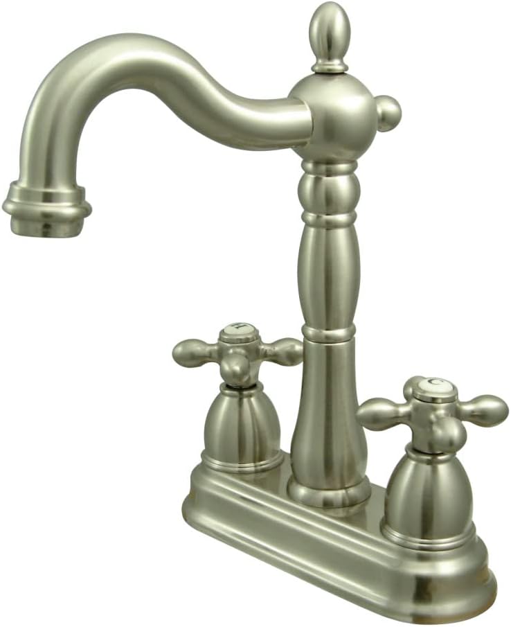 Kingston Brass KB1498AX Heritage Two-Handle 2-Hole Deck Mount Bar Faucet in Brushed Nickel
