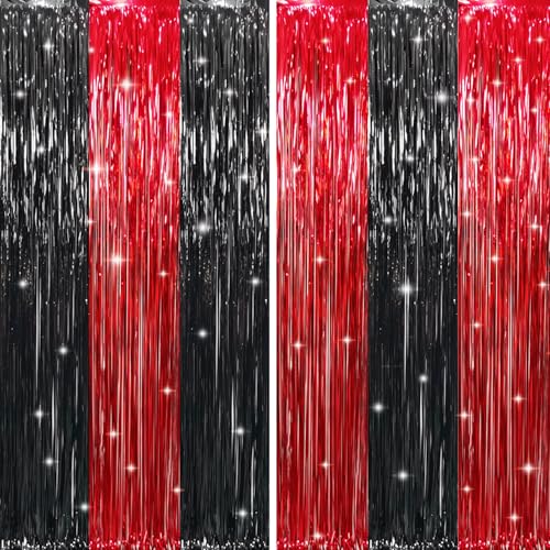 Image of GOER 2x3m Metallic Tinsel Foil Fringe Curtains, 2 Pieces, Streamer Backdrop for Birthday, Graduation Decoration and New Year's Eve (Matte Burgundy)