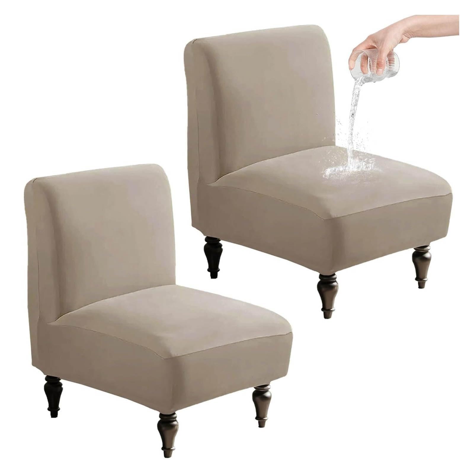 NMVAWIPT Accent Chair Covers Without Arms Waterproof, Slipper Slipcover 2 Pack, Armless Slipcovers For Chairs(Khaki)