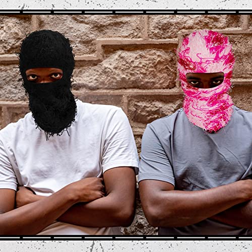 Newcotte 2 Pack Adult Distressed Balaclava Ski Mask Full Face Knitted Balaclava Windproof Cool Ski Mask for Cold Weather