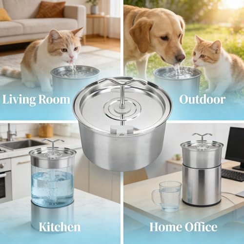 Fuente de agua para gatos acero inoxidable 3.2L miniatura 6