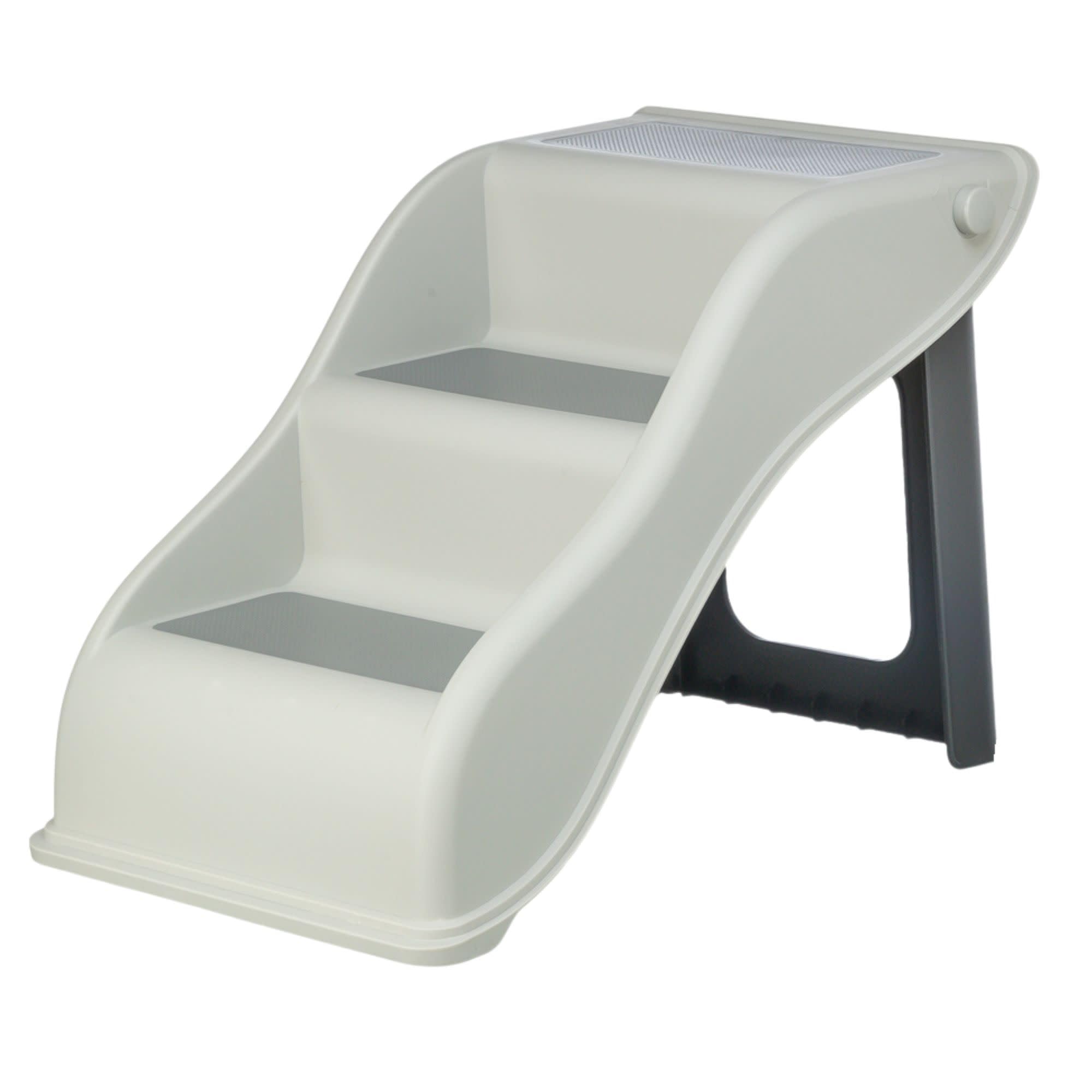 TRIXIE 3 Step Pet Stairs, Lightweight and Collapsible, Easy to Store, Non-Slip Treads, Gray