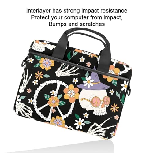Sac à bandoulière pour ordinateur 14 pouces avec motif crâne et marguerites - 5