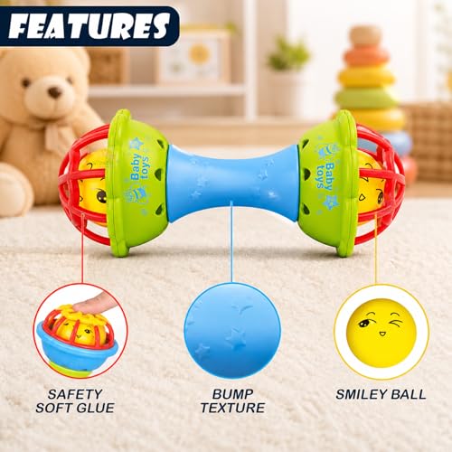 Image of WISHKEY Plastic Colorful Rattles for Infants, BPA Free Non-Toxic Shake & Grab Toys for New Born Babies, Early Age Toys for Kids, 0-6 Months, Multicolor (Pack of 2)