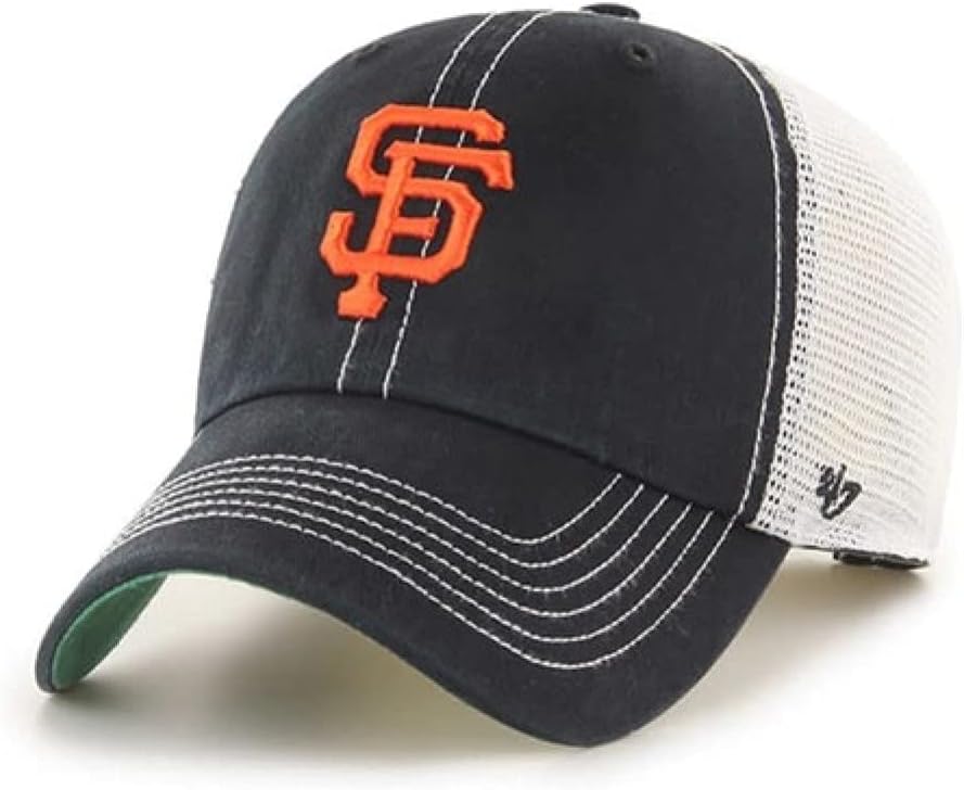 MLB Trawler Primary Logo Team Color Mesh Trucker Clean Up Adjustable Hat, Adult One Size Fits All - San Francisco Giants Black