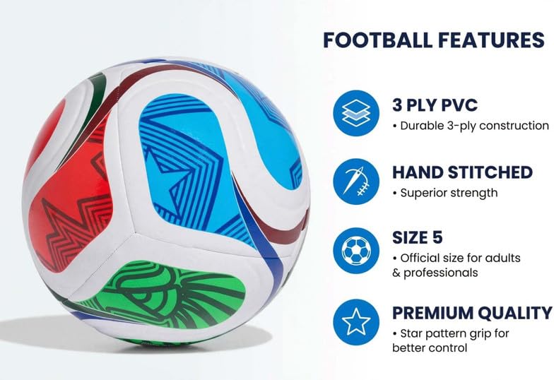 Image of New Official Size 5 Football 2026 | Premium PU Leather Soccer Ball | Durable Training & Match Ball for Kids, Youth & Adults | Indoor & Outdoor Play(WC26)