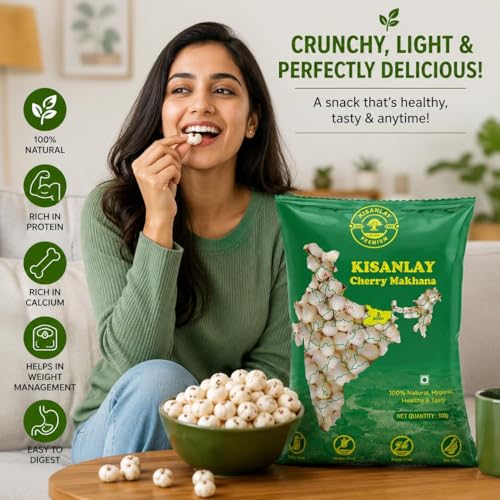Image of KISANLAY Cherry Makhana 500 gm | Raw | Un-Roasted | Fit for Fasting, Foxnuts, Lotus Puffs, Rich in Calcium, Maintains Weight, Healthy Snacks