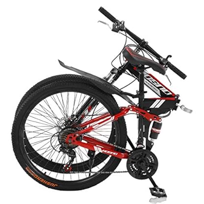 YQCXG Rennrad für Erwachsene Mountainbikes 26-Zoll-Klapp-Mountainbike, 21-Gang-Mountainbike aus Karbonstahl für Erwachsene, rutschfestes Fahrrad, mit doppelt gefedertem Rahmen und Scheib – Bild 5