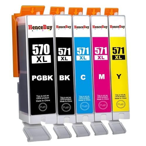 HenceBuy PGI-570 CLI-571 Druckerpatronen Kompatibel für Canon PGI 570XL CLI 571XL Patronen für PIXMA TS5050 MG5750 TS5055 MG6850 MG6852 TS5051 TS6050 MG5752 MG7750 MG6851 TS5053 TS8050 (5er-Pack)