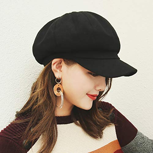 Queenbox Womens Octagonal Beret Cap Wool Beret Newsboy Hats Visor Beret Cabbie Hat Wine Red #TOP6