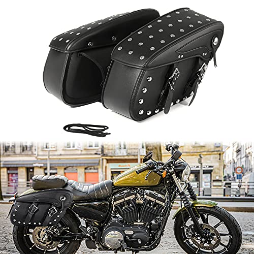 Oxmart Motorcycle Saddlebags, Waterproof Saddle Bag Side Tool Bag Pu Leather Rivet Black Saddlebag Luggage Storage Fit For Harley, 2Pcs (Left + Right) #TOP4