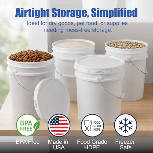 Image of ePackageSupply 5 Gallon Bucket - Food Grade Bucket BPA-Free, Translucent, 6 | Metal Handle Grip, Heavy-Duty 90 Mil HDPE Plastic Pail, Food Safe Stackable Utility Container, Lid Not Included, Made in USA