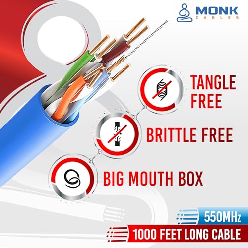 Cable MONK CABLES CAT6 Riser 1000 ft Azul UTP miniatura 4