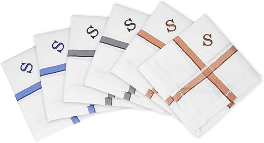 Winnie Premium Cotton Men’s Handkerchief Set with Elegant Stripes & Letter P Monogram – Soft Breathable Pocket Square Hank...