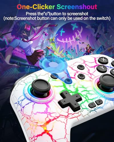 Image of Switch Controller Compatible with Switch /Switch Lite /OLED /PC, Programmable Wireless Switch Controller with 10 LED Light, 6-Axis Motion, Turbo, Vibration, One-Key Wake Up & Pairing, 1000mAh Battery, White