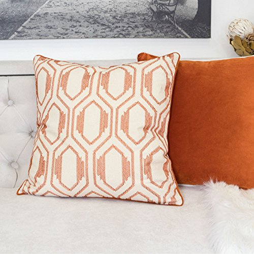 Homey Cozy Embroidery Cotton Throw Pillow Cover,Orange Series Geometric Line Decorative Square Couch Cushion Pillow Case 20 X 20 Inch, Cover Only #TOP1