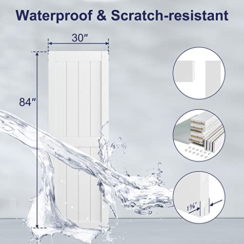 Smartstandard 30 X 84 In Sliding Mdf Barn Door With 5Ft Sliding Door Hardware Kit & Handle, Pre-Drilled Ready To Assemble, Waterproof Pvc Coating, White, H-Frame #TOP1