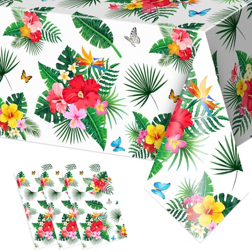 Avezano 3 pcs Hawaiian Table Cloths Summer Luau Table Cloths Plastic 108 x 54 inch Hawaii Palm Leaf Tropical Table Cloth for Summer Aloha BBQ Party Decorations
