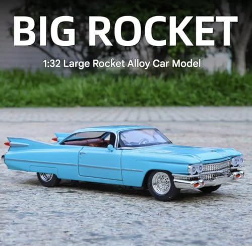 Image of Vintage Die-Cast Car Model 1:32 Scale | Alloy Metal Car with Openable Doors, Hood & Trunk | LED Headlight & Taillight with Sound | Pull Back & Go Toy for Kids & Collectors (Blue)