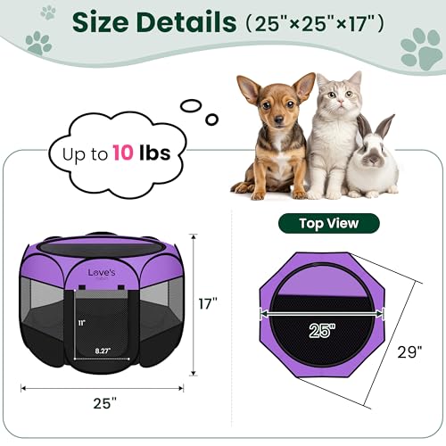 Love's cabin Pet Puppy Dog Playpen, Small Dog Tent Crates Cage Indoor/Outdoor, Portable Playpen for Cat, Foldable Pop Up Dog Kennel Playpen with Carring Case, Removable Zipper Top, Purple by Love's cabin - Image 3