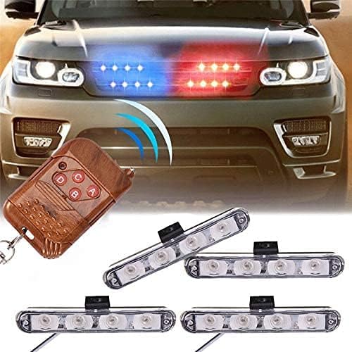 Miwings 4X4 LED DRL Light with Wireless Remote for Car SUV Truck Ambulance Police Cop Light Auto Strobe Warning Light Flashing Firemen Lights (4x4 LED Police Light)