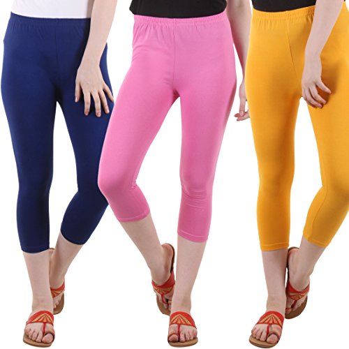Image of DIAZ Women's Super Combed Cotton Elastane Stretch Slim Fit Printed Capri -Pack of 3