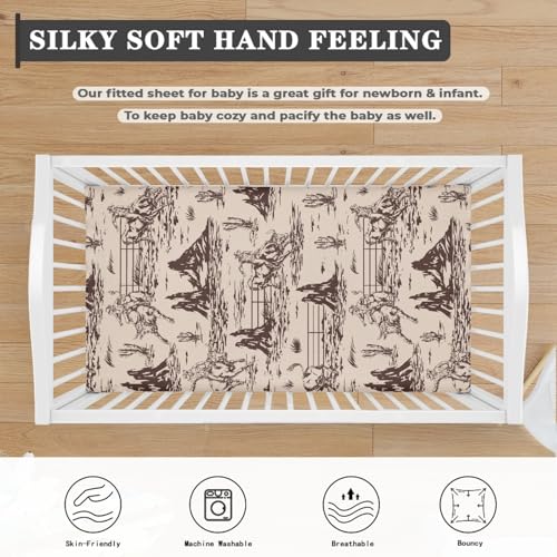 Image of Western Baby Crib Sheets for Boys Girls American Cowboy Fitted Crib Sheet for Standard Crib and Toddler Mattress Cute Baby Mattress Sheets Toddler Bed Sheet 52x28x8 in