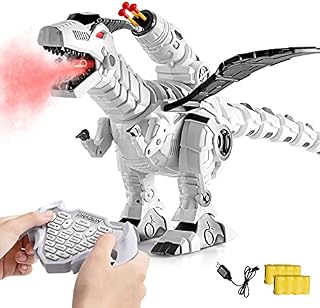 Remote Control Robot Dinosaur Toy with Mist Spray and Soft Bullets Shooting, Interactive Electronic Fire Breathing Dragon with Programming, Intelligent Walking T-rex Toy Gift for Kids