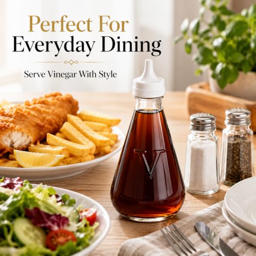 GLOW Wholesale Pot à vinaigre en verre avec couvercle – Transparent – Rechargeable avec V en relief – Bouteille d'assaisonnement durable pour cuisine – Pot à condiments classique pour cuisine et table – vue 2