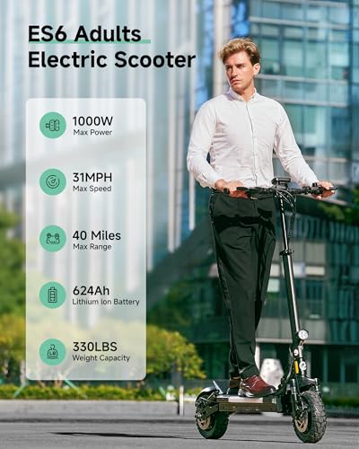 Image of ECOROAD ES6 Electric Scooter for Adults, 1000W Peak Motor Up to 31 MPH, 40 Miles Long Range, 10 inch All-Terrain Tubeless Tires, Foldable Heavy Duty 330+ lbs E-Scooter with App & RGB Lights for Commuter