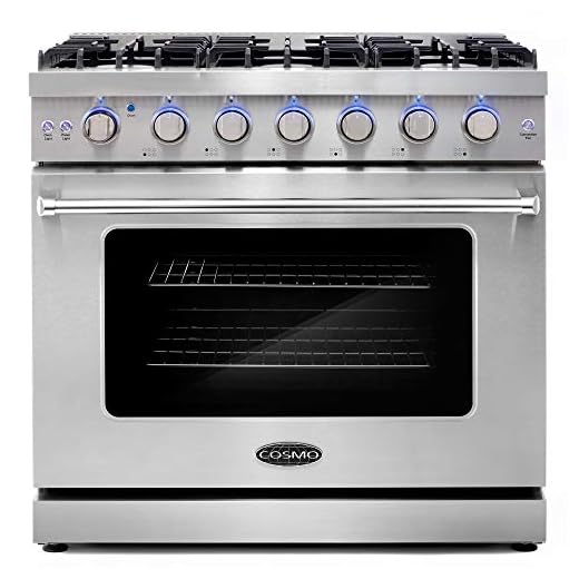 Cosmo COS-EPGR366 36 in. Slide-In Freestanding Gas Range with 6 Sealed Burners, Cast Iron Grates and 6.0 cu. ft. Convection Oven in Stainless Steel, 36 inch