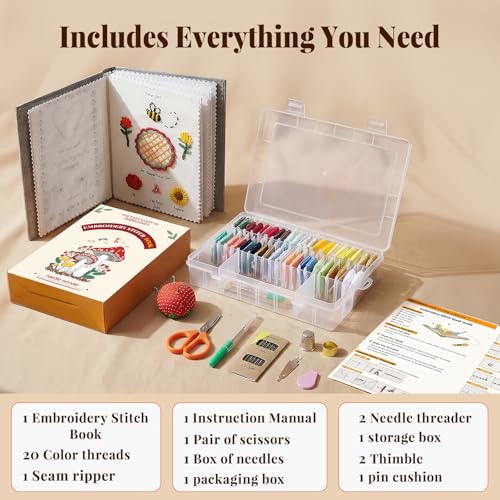 Image of CYANFOUR 2026 New Embroidery Stitch Book Kit for Adults Beginners, Cross Stitch Kit with Step-by-Step Guide and Video, Threads and Needles, Portable Crafts Gift for Adults