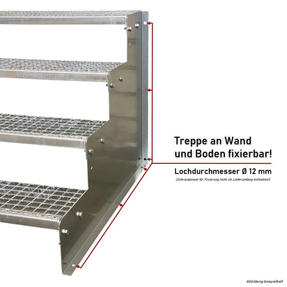 SRM Design 2 Stufen Standtreppe Stahltreppe Wangentreppe Gitterrosttreppe Außentreppe Industrietreppe Modell 2 weiß 18 cm Stufenhöhe, 60 cm Breite, 36 cm Höhe ohne Geländer