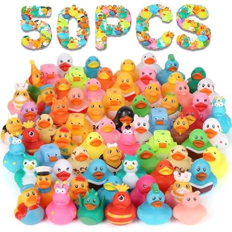 Rubber Ducks in Bulk 50 Pack, Ducks for Jeeps, Assorted Duckies for Jeep Ducking, Floater Duck Bath Toys for Kids Baby Showers Accessories, Birthday Gifts Cover