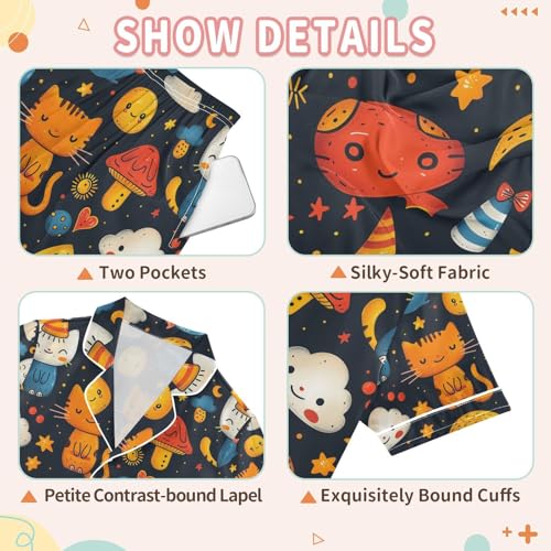 senya Cat Strawberry Satin Summer Pajama Sets Silk Short Sleeve Button Down Sleepwear3