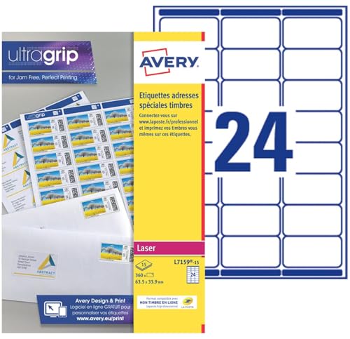 Avery Étiquettes Adresse Autocollantes Blanches 360 Pièces 63,5 x 33,9 mm L7159-15