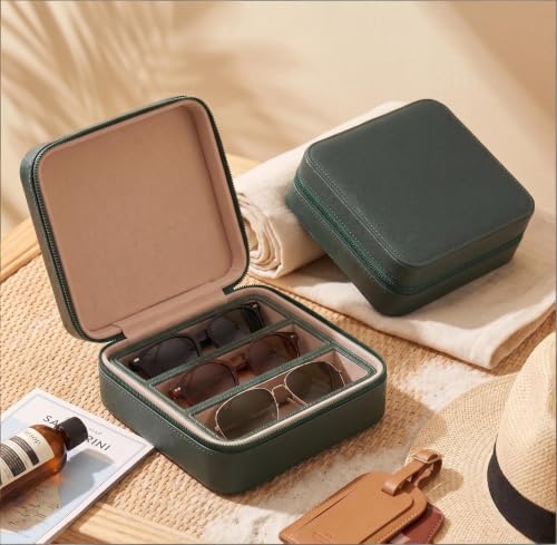 Image of ROSELLE Eyewear Travel Case for women men, Luxury leather 2 /3-Slot Eyeglasses Storage Box for Multiple Glasses and Sunglasses