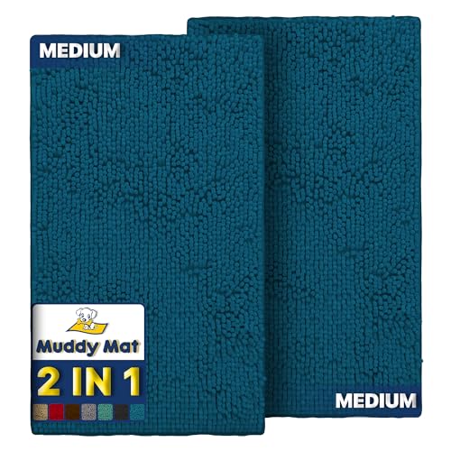 Muddy Mat® AS-ON-TV – Lot de 2 tapis de bain en microfibre très absorbant, antidérapant, épais et lavable pour cuisine, chambre à coucher, intérieur et extérieur, bleu atlantique, taille M, 76,2 x