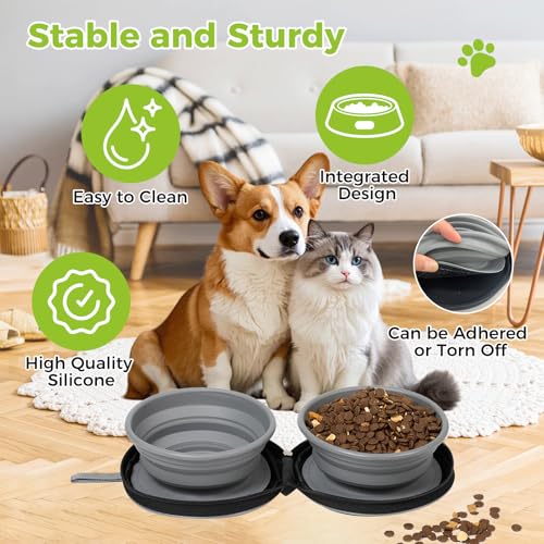 Silicone Collapsible Dog Bowl,2 in 1 Portable Water|Food Bowl for Dog and cat,Canvas Storage Bag,Folds Flat for Easy Storage,Making it Ideal for Travel,Camping,Hiking,Outdoor Adventures,Daily Walks - Image 3