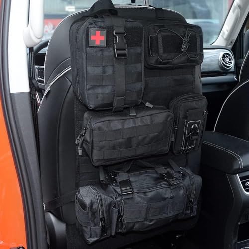 Organizador táctico Refein para asiento de coche, protección para el respaldo con 5 bolsillos de muelles removibles para acampar, organizador impermeable para asiento trasero de camioneta Ford Jeep