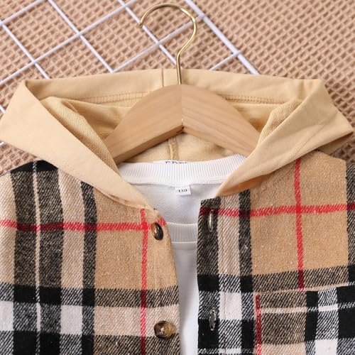 Image of 2Pcs Boys Clothes Sweatsuit Set Hoodie Flannel Plaid Shirt and Jogger Pants for Kids Fall Winter Spring Outfits