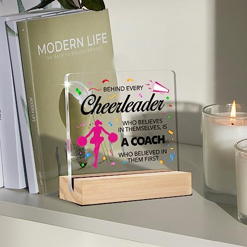 YXSEZ Cheer Coach Gifts Cheerleading Coach Appreciation Gift Clear Desk Decorative Sign Thank You Coach Acrylic Sign with Stand Table Plaque Sign Keepsake Office Decor