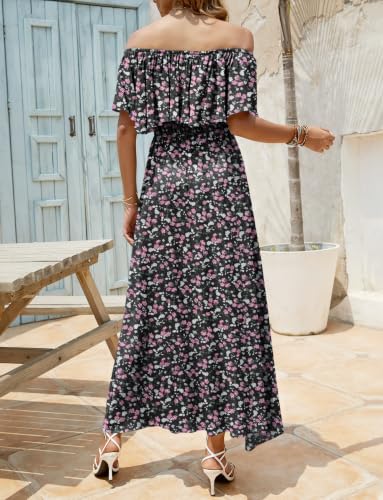 Image of Bluetime Womens Maxi Dress Off Shoulder Floral Print Boho Beach Long Summer Dresses