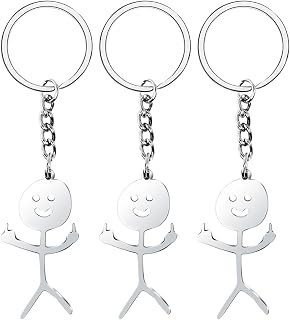 Stainless Steel Funny Doodle Keychain Finger Pendant Keyring Long Distance Friendship Jewelry Gift for Men Women