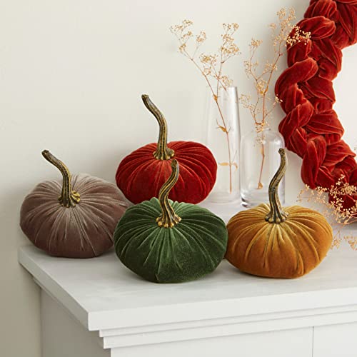 image for Your Heart's Content Small Velvet Pumpkins Set of 4, Handmade Home Dec