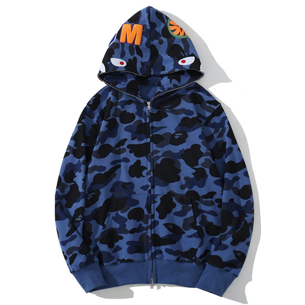 BaonmyApe Hoodie Men Full Zip Up Hoodie Jacket Shark Mouth Jacket Fashion Street Wear…