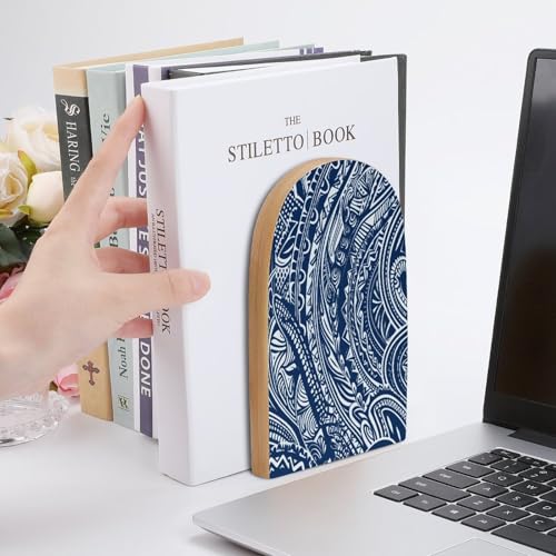 Sujetalibros de madera azul polinesio para organizar novelas en el salón de casa 7
